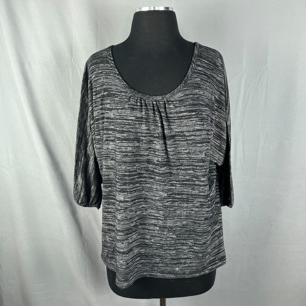 Claudia Richard Blouse Top Womens XL Gray Marbled Knit Dolman Sleeve Scoop Neck